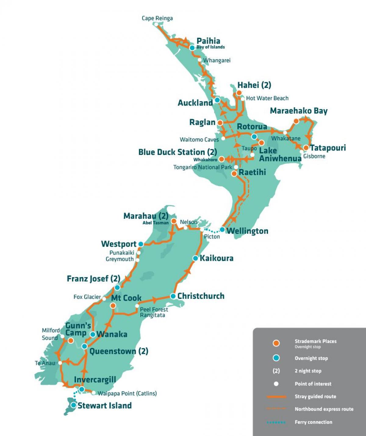 new zealand tourist attractions map