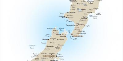 Map of new zealand with major cities