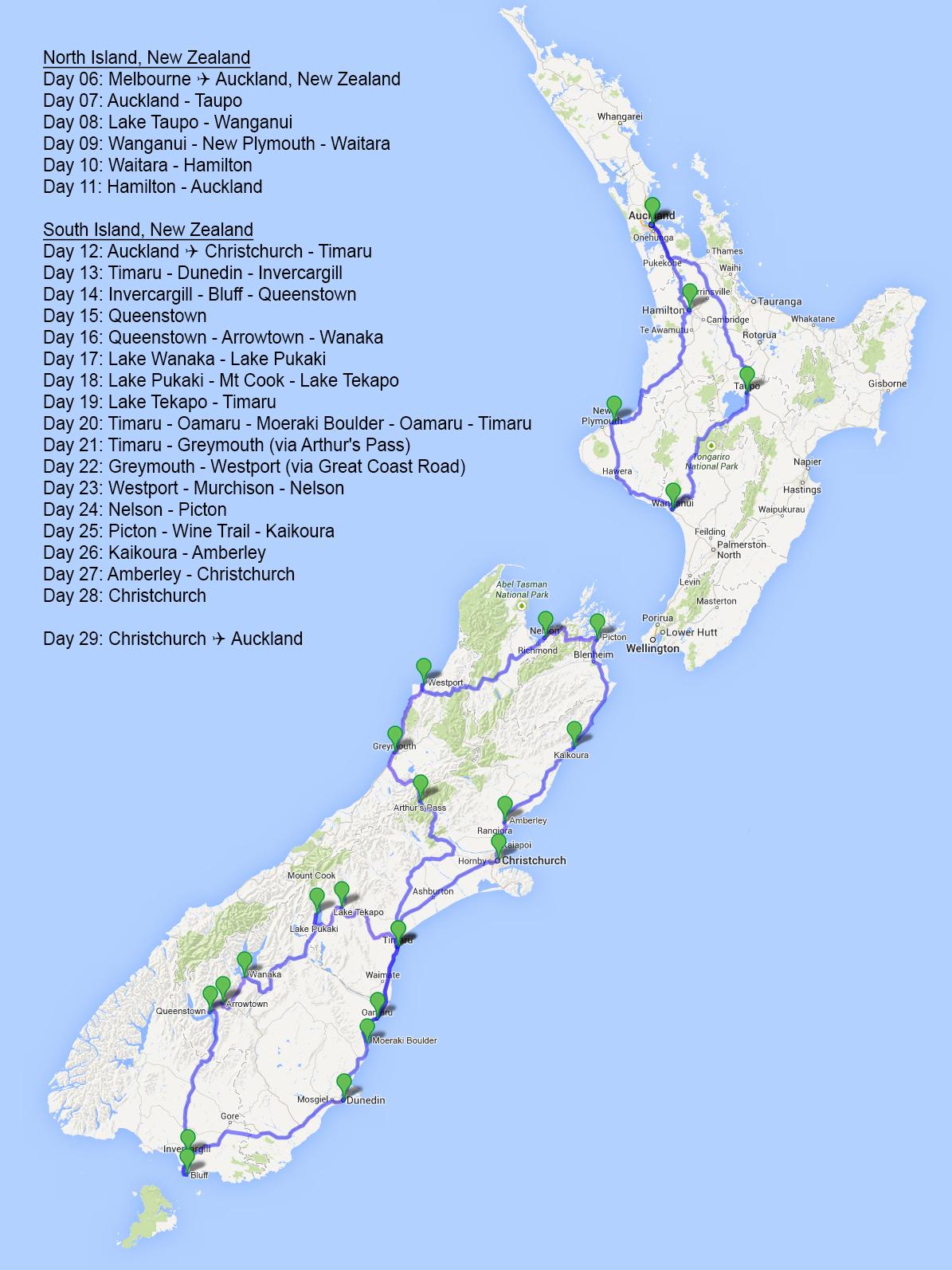New Zealand Road Trip Map Map Of New Zealand Road Trip Australia And