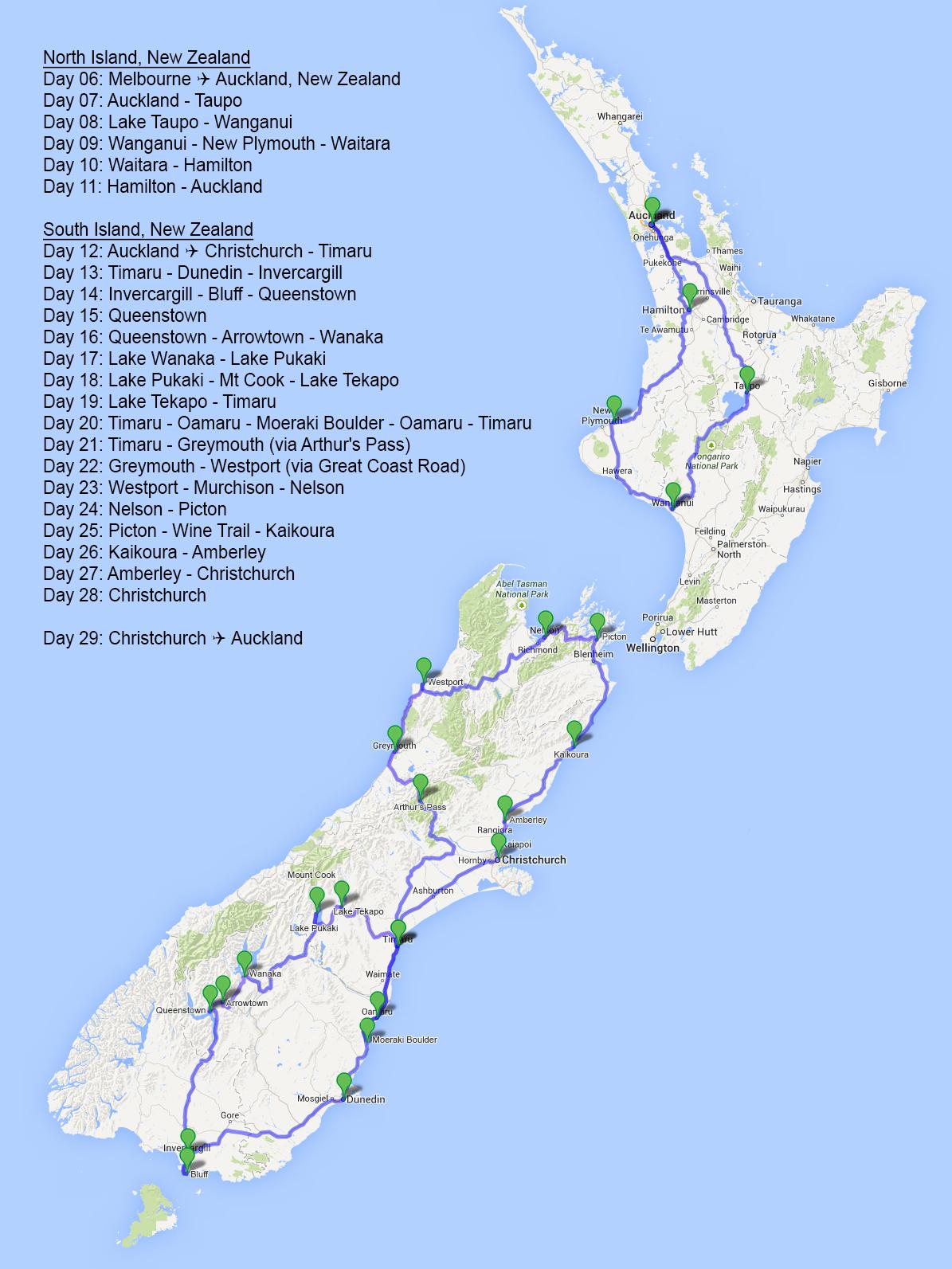 New zealand road trip map - Map of new zealand road trip (Australia and ...