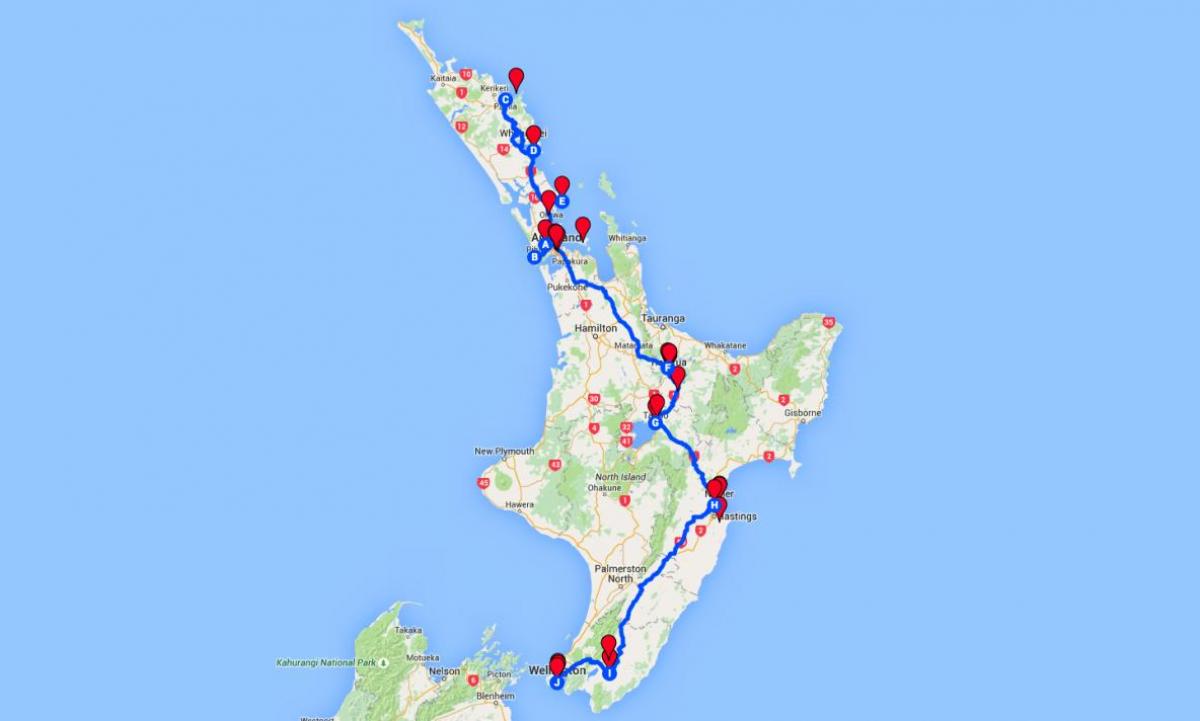 driving map of north island new zealand