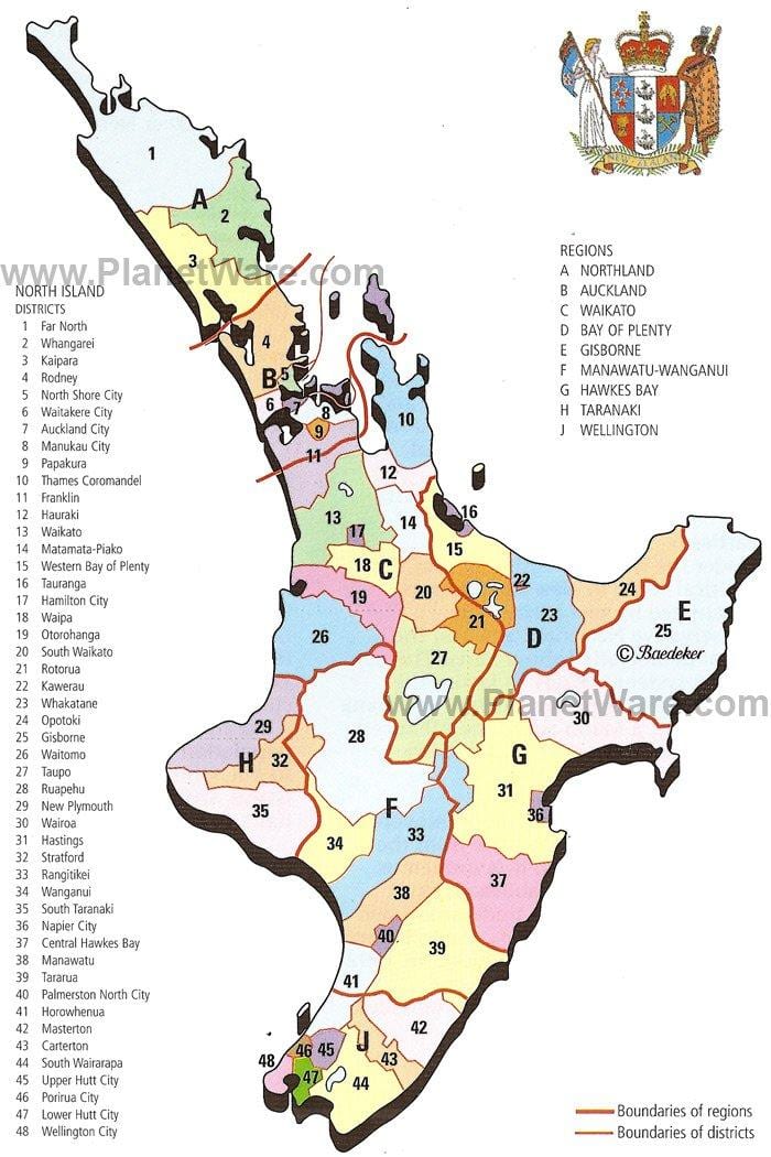 map of new zealand north island regions and districts