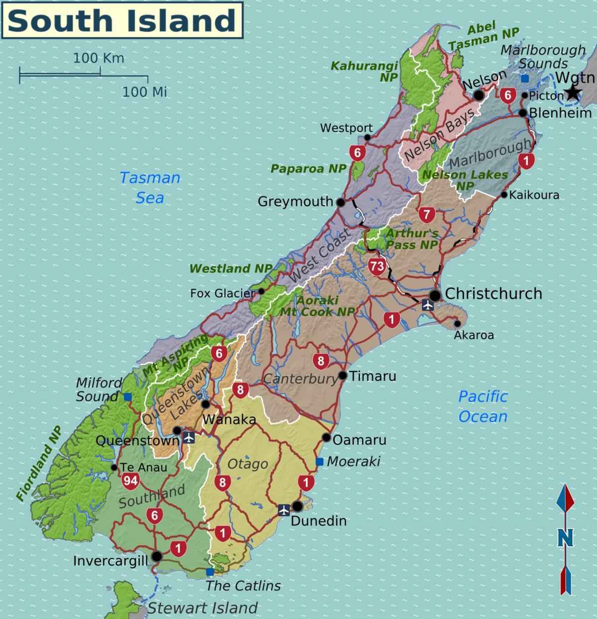 Map of south island new zealand regions