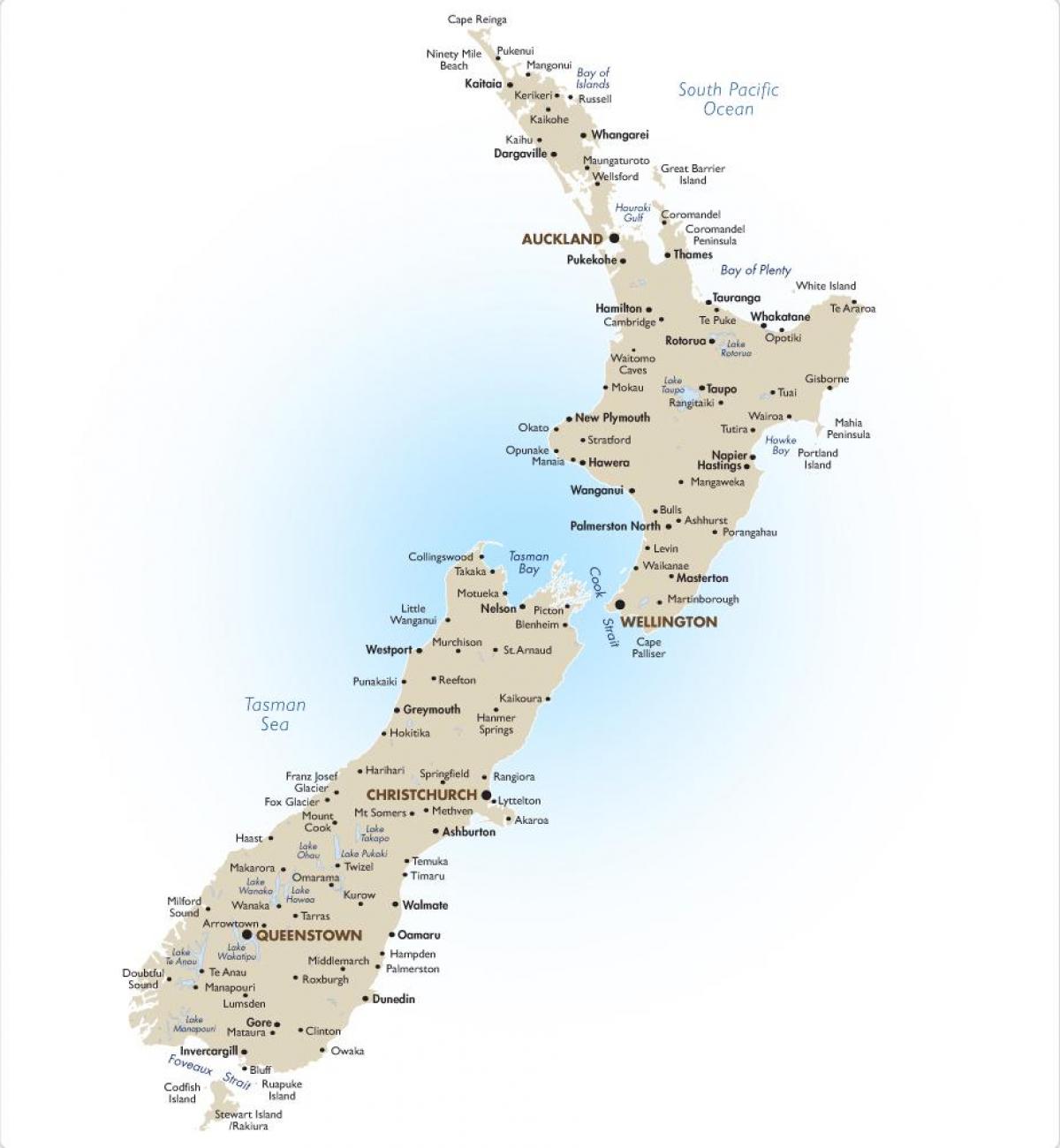 map of new zealand with major cities