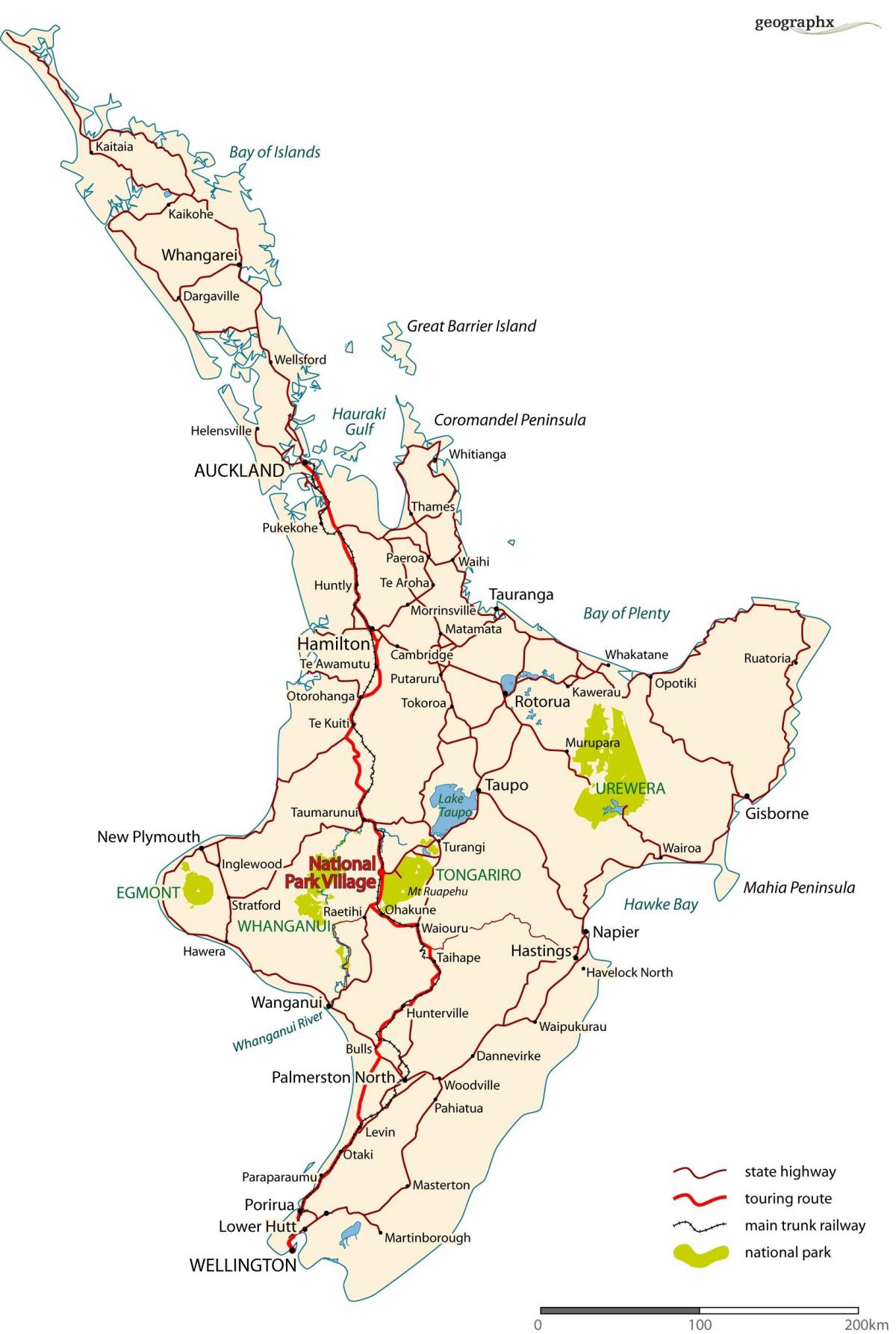 detailed road map of new zealand north island
