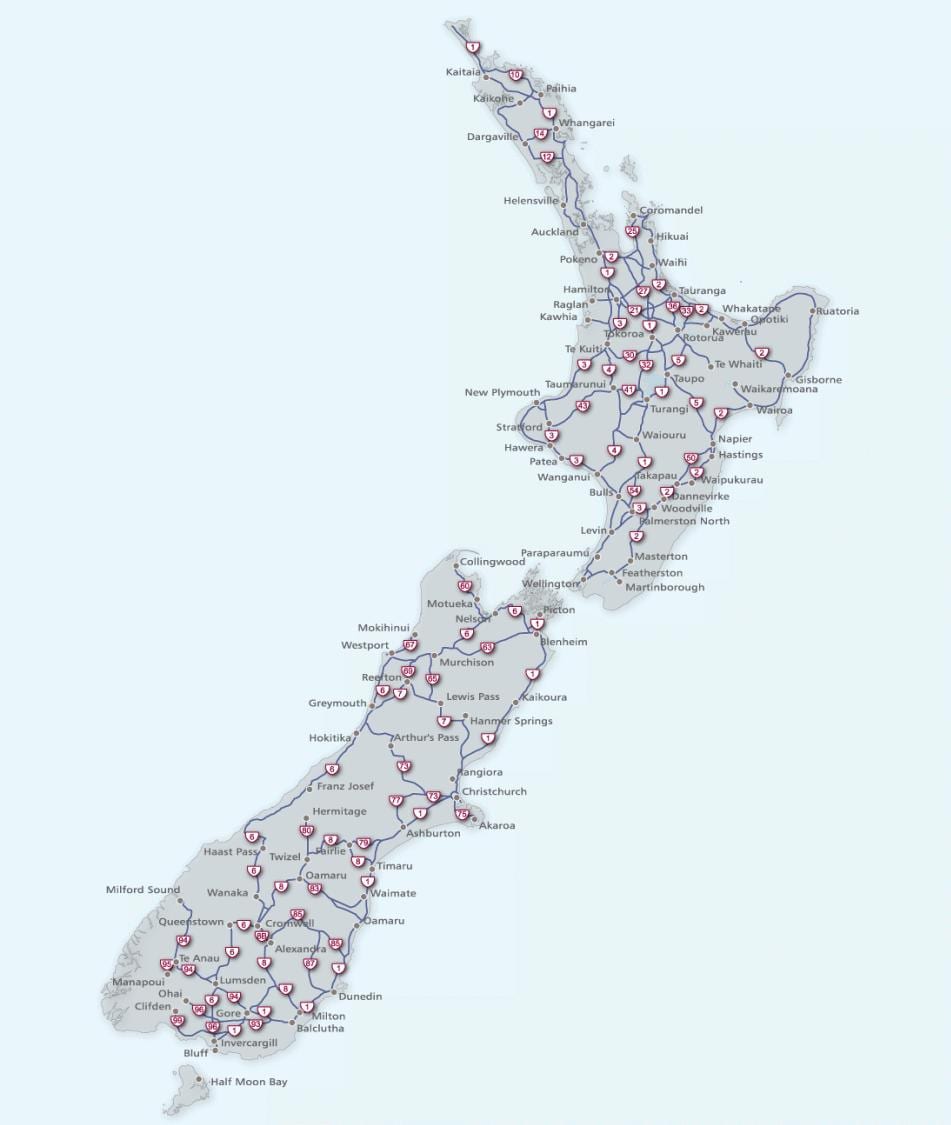 Map of new zealand route