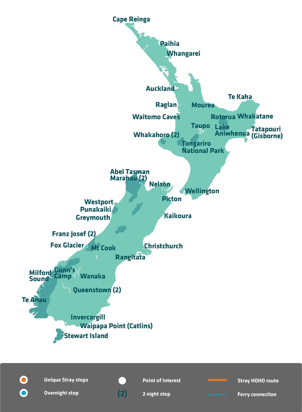 Map of new zealand sightseeing