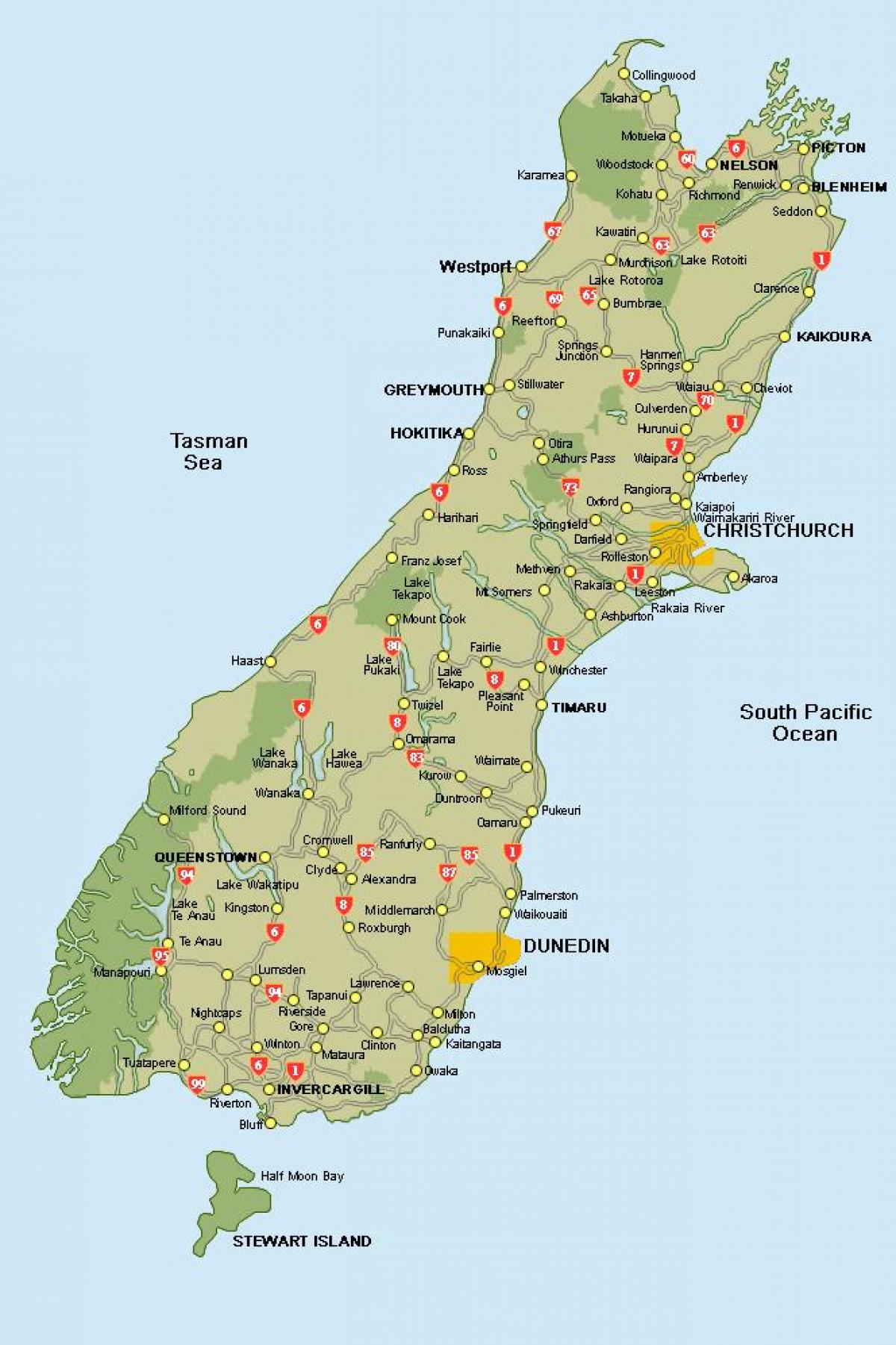 new zealand map south island road map