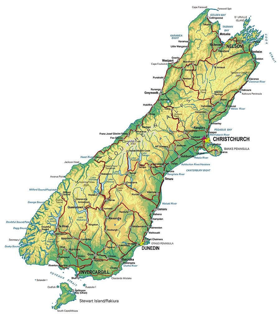 Map of new zealand south island travel