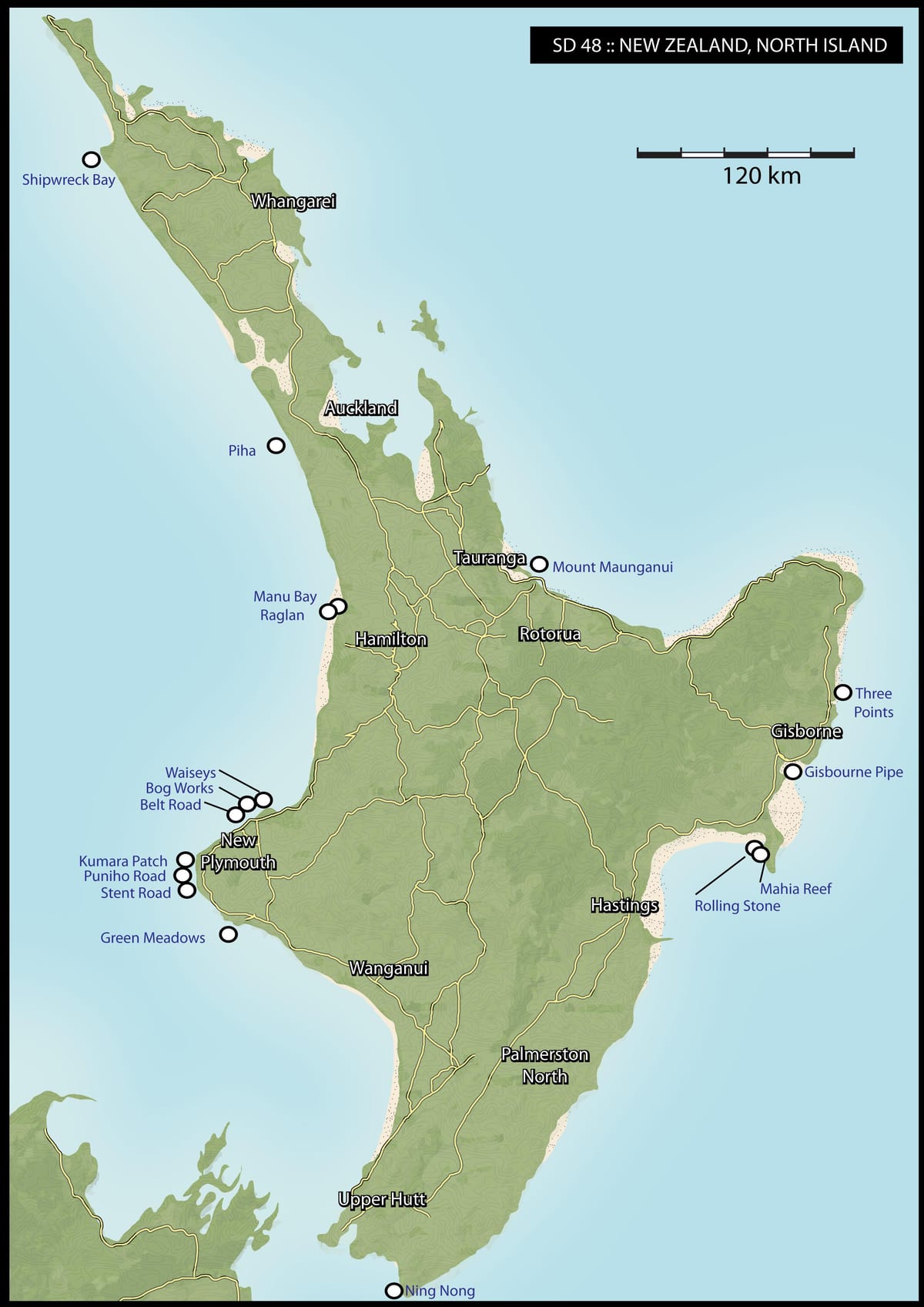 Map of new zealand surf