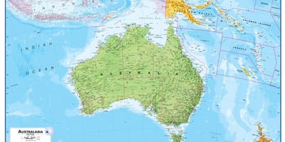 Map of australia and new zealand physical