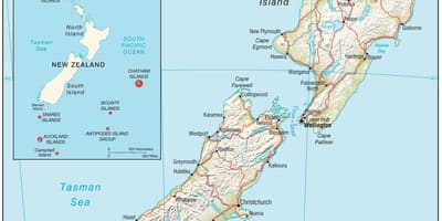 Map of new zealand north island with distance