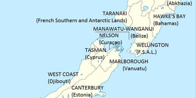 Map of new zealand and surrounding countries