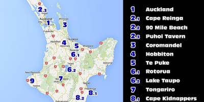 Map of new zealand north island attractions