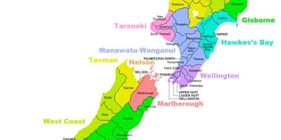 Political map of australia and new zealand